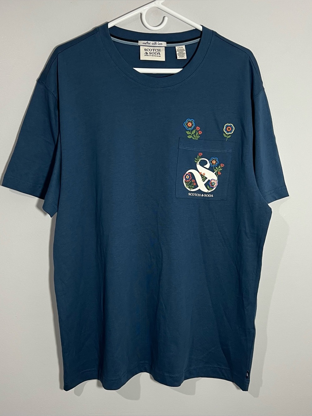Scotch & Soda Amsterdam Blue Flowers Floral Pick Short Sleeve T-Shirt Mens Large